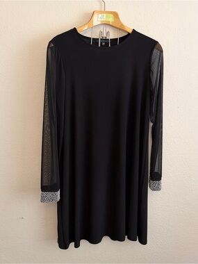 Tiana B. Black Long-Sleeve Dress with Mesh Sleeves and Beaded Cuffs